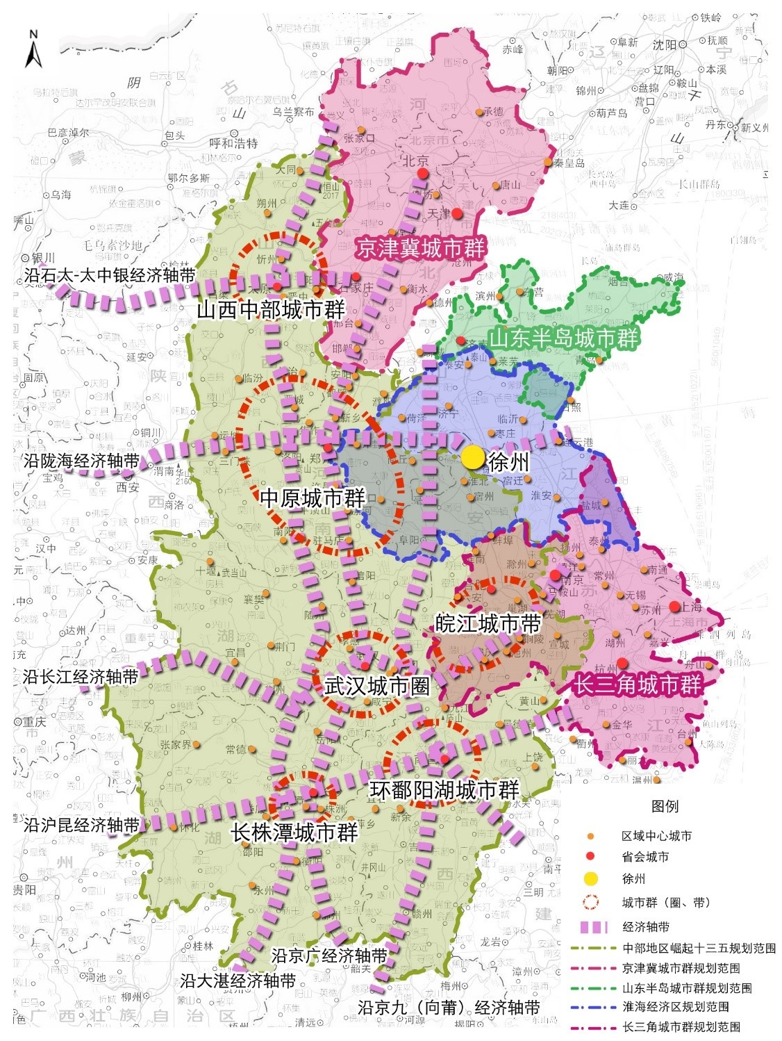 淮海城市群和周边城市群规划范围图